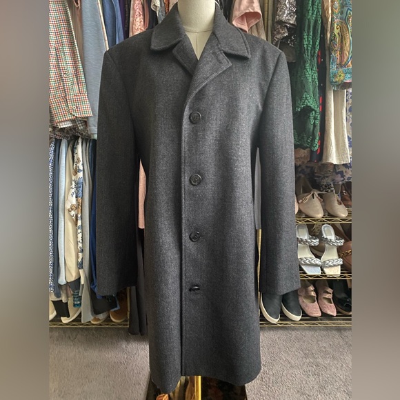 London Fog Signature Mens Wool Blend Charcoal Grey Trench Coat  38S - Picture 1 of 10